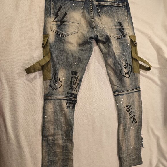 Smoke Rise Cargo Fashion Denim Streetwear Street Ware Wear Mens Jeans Doodle Uti - Picture 12 of 16